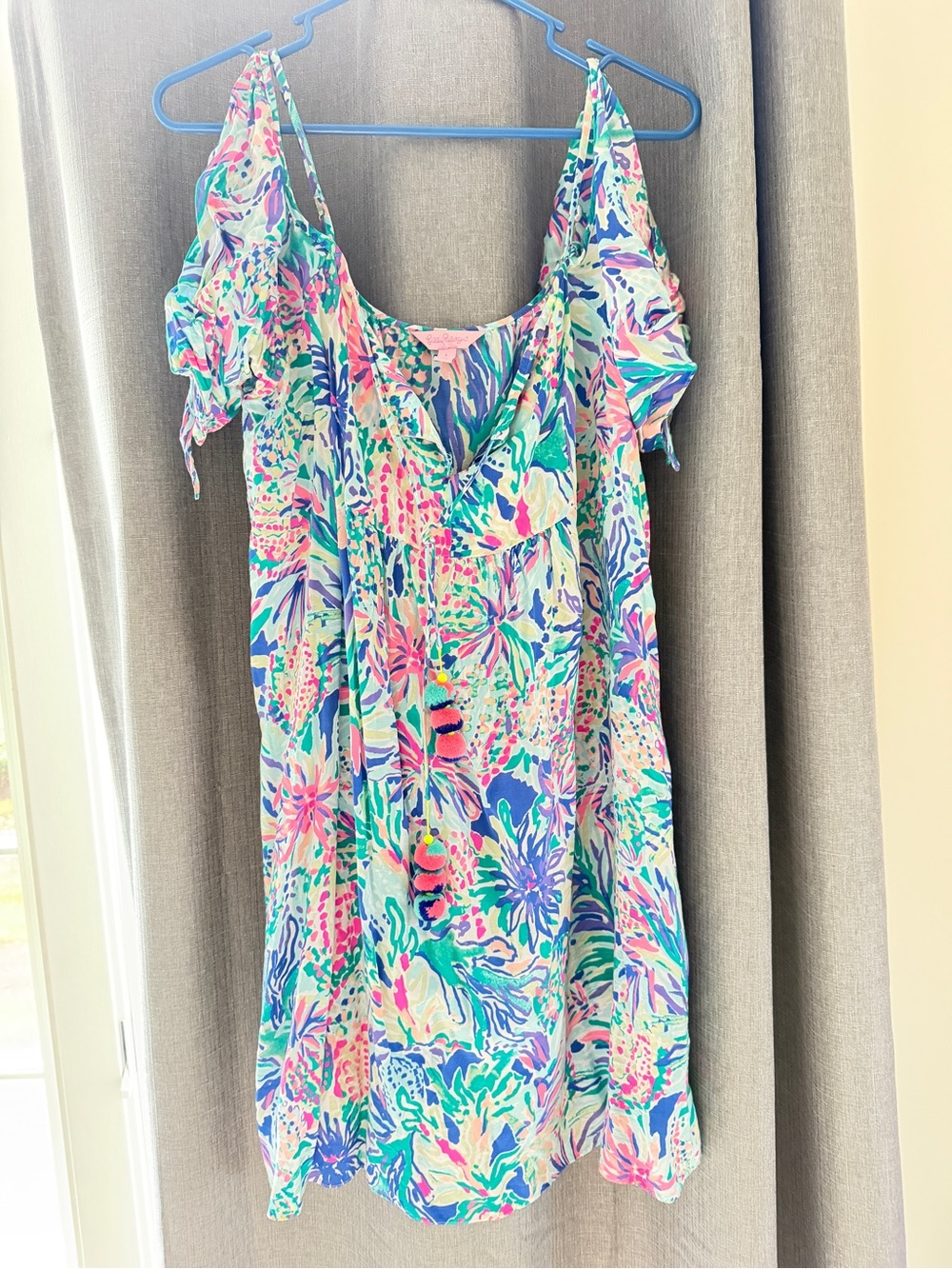Lilly Pulitzer Tropical Floral Cold-Shoulder Tunic in Blue, Pink & Green